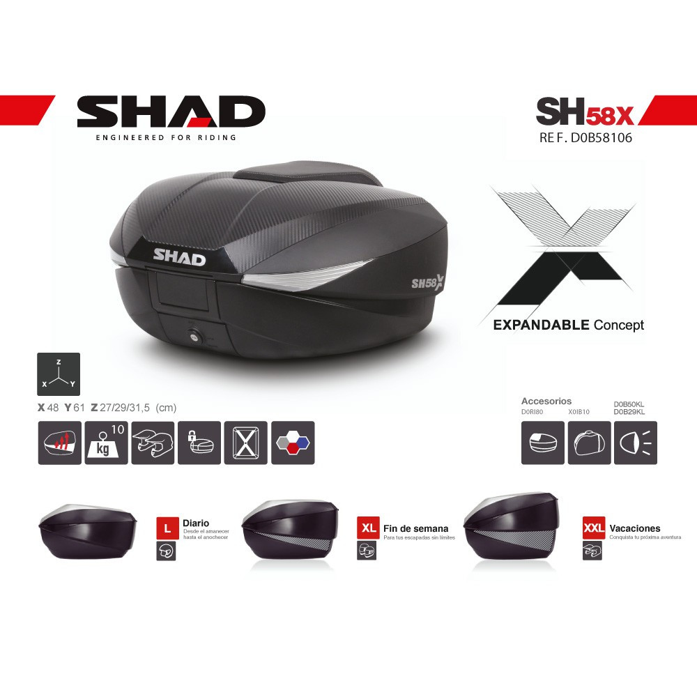 Baul Moto Shad Sh58x Expandible Carbono C/base Bamp Group