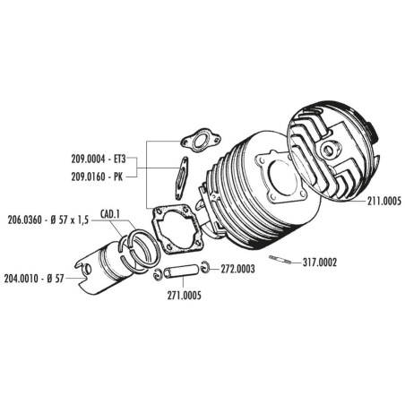 EQUIPO MOTOR POLINI Ø57 VESPA 125 PK, XL, PRIMAVERA