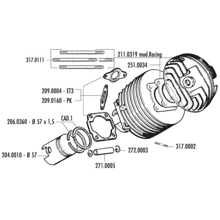 EQUIPO MOTOR POLINI RACING Ø57 VESPA 125 PK, XL, PRIMAVERA